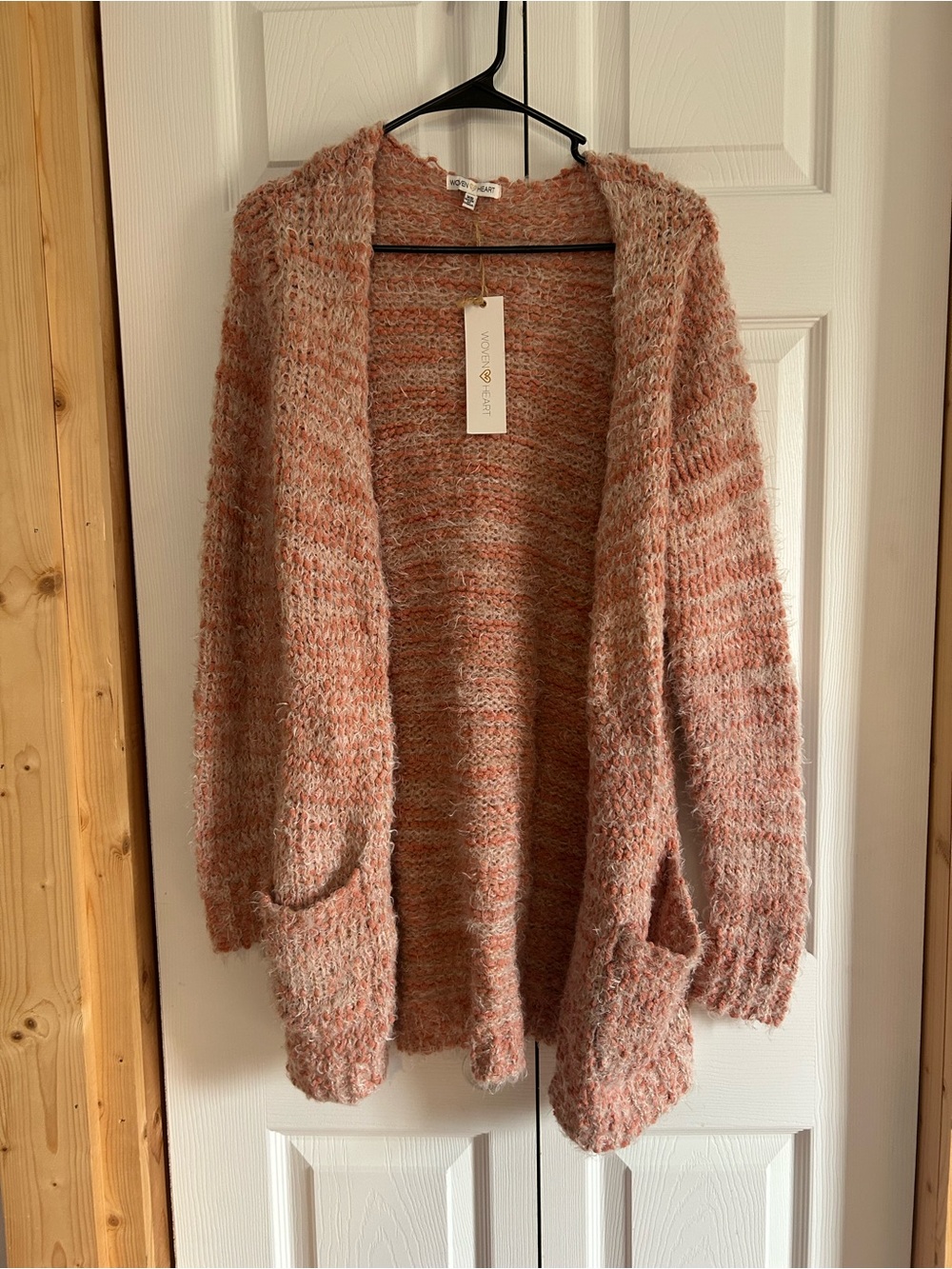 Woven Heart Peach Heather Open-Front Hooded Cardigan